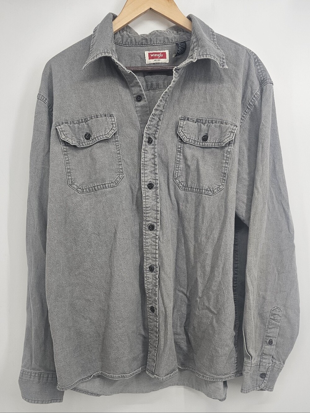 Wrangler Flex for Comfort Gray Button Up Shirt Mens XL Workwear Utility Western
